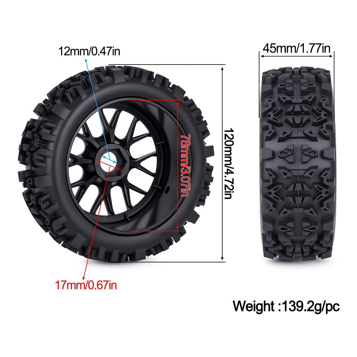 120MM Off-Road RC Tires 17mm H - đánh giá và giá Rc Hobby Dump Truck