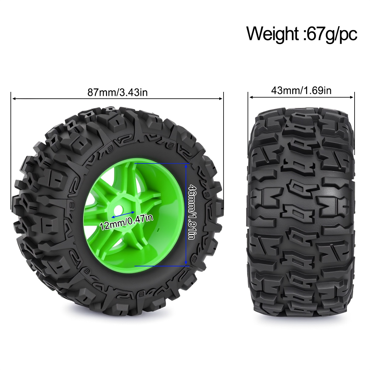 4Pcs 87mm Rubber Tires Wheels  - đánh giá và giá Rc Hobby Trucks